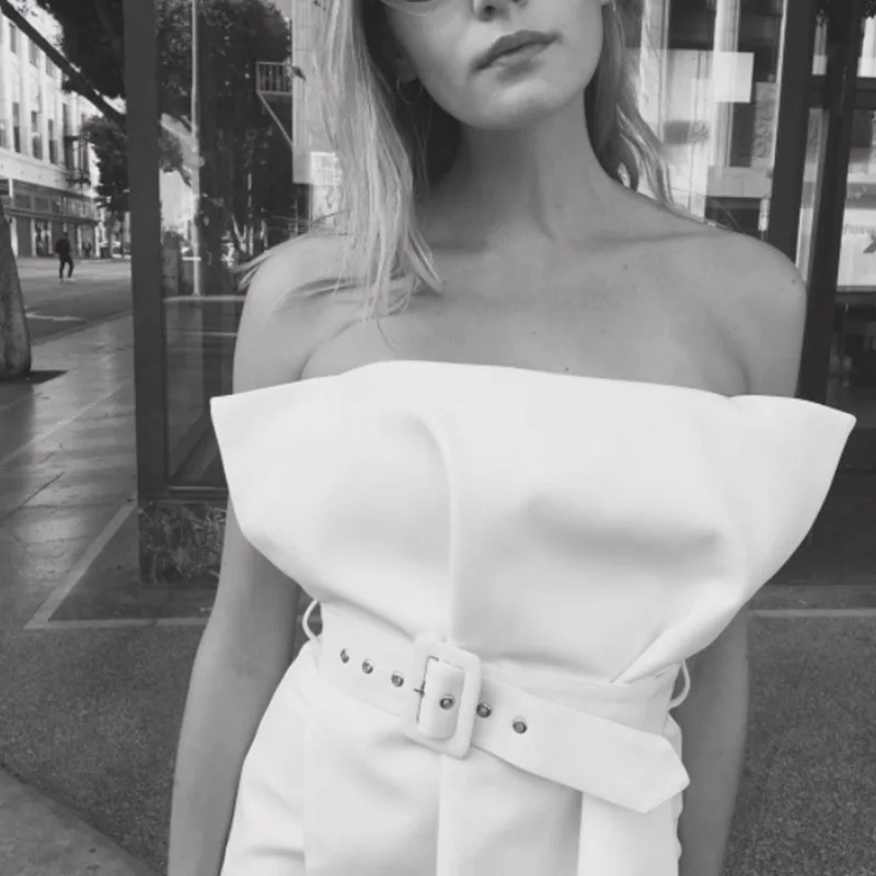 

Women's Blouse Spring and Summer Sleeveless Sexy Strapless Belt Lotus Leaf Edge Neckline Shirt Fashion Sleeveless Ladies Tops