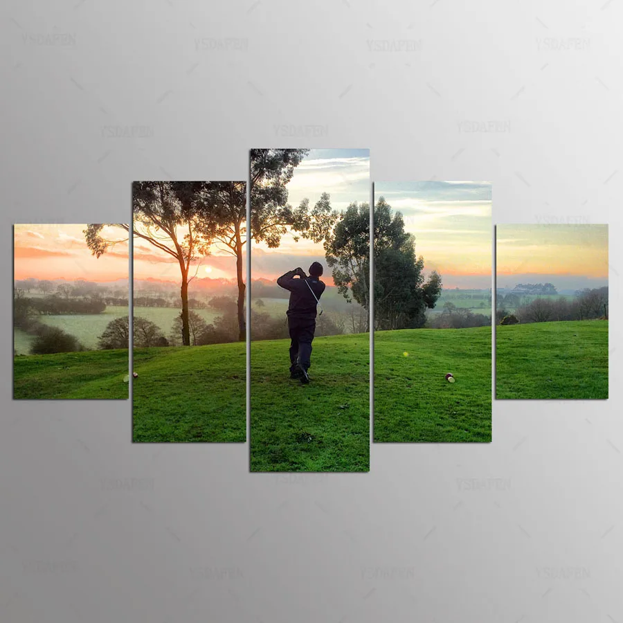 YSDAFEN 5 Pieces Playing Golf Sunrise Landscape Modern Home Wall Decor Canvas Picture Art HD On For Living Room ny-481 | Дом и сад