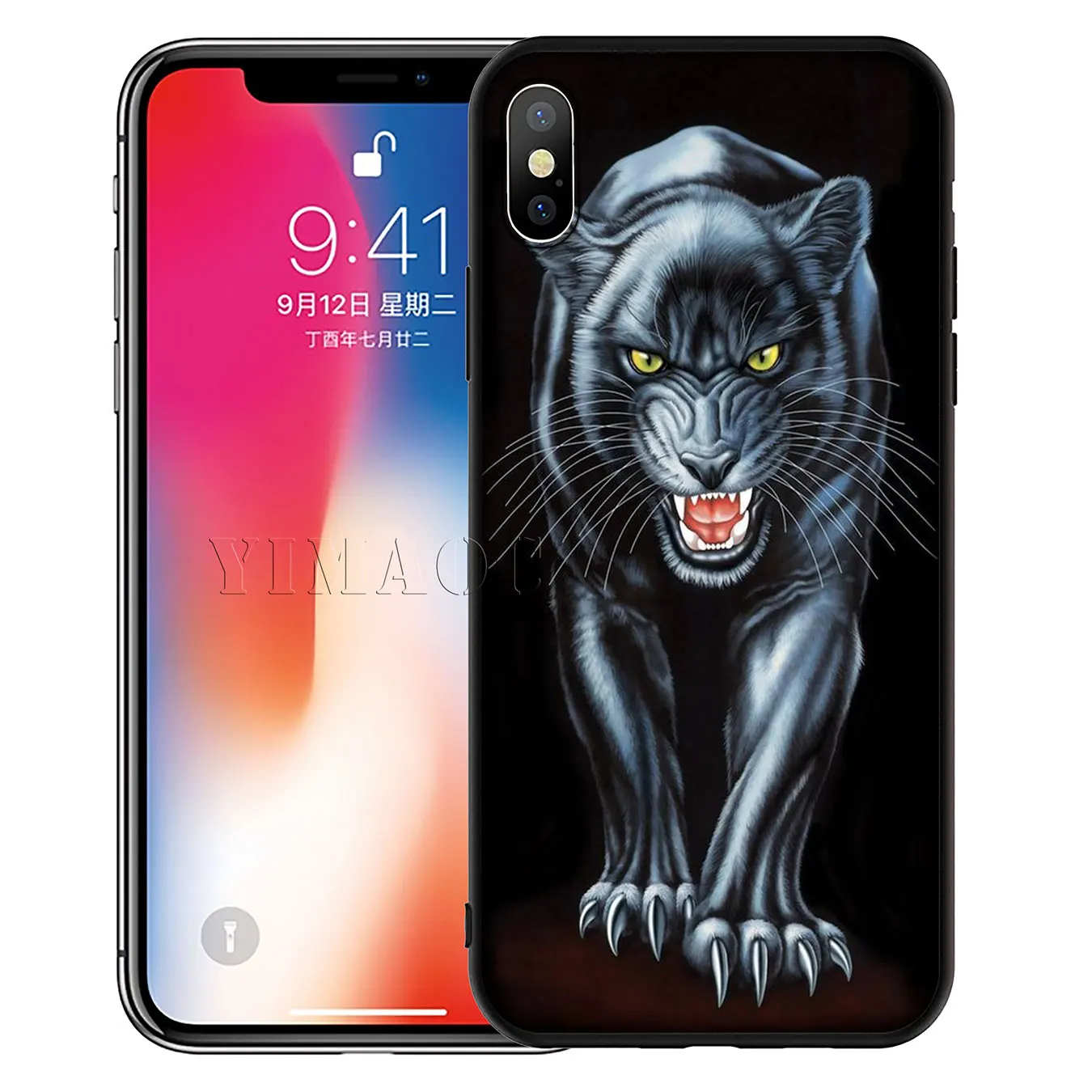 Мягкий силиконовый чехол для телефона YIMAOC Cheetah Panther iPhone XR X XS Max 6 6S 7 8 Plus 5 5S SE черный