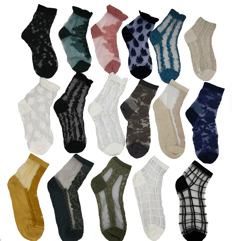 Women's socks fashion summer silk casual glass thin section cool transparent 5 double random delivery | Женская одежда