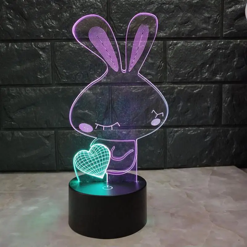 3d Визуальный ночник Love Rabbit Креативный светодиодный ночсветильник с сенсорной