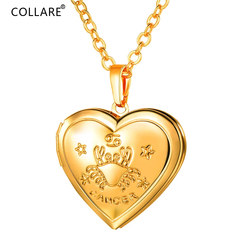 

ChainsPro Cancer Pendant Heart Locket Photo/Memory Gold/Silver Color 12 Zodiac Constellation Jewelry Dainty Necklace Women P896