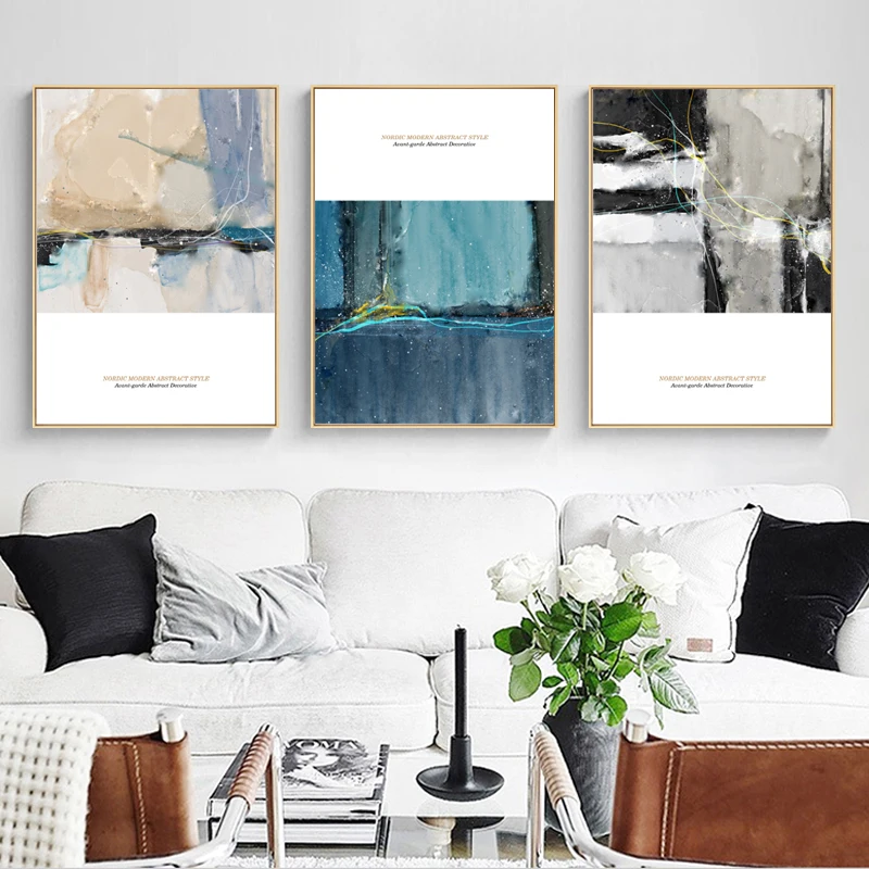 Современная Простота абстрактных скандинавских акварельных картин синий холст