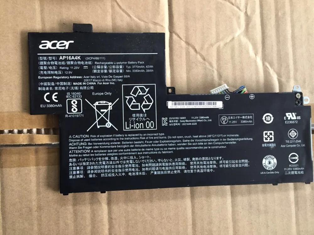Новые оригинальные Батарея для acer Aspire One Cloudbook AO1-132 Swift 1(SF113-31) AP16A4K 11,25 V 42WH