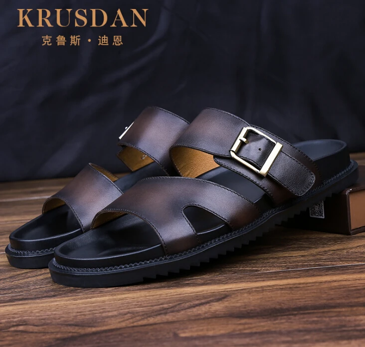 Модные мужские летние сандалии Слиперы коричневые без застежек удобные