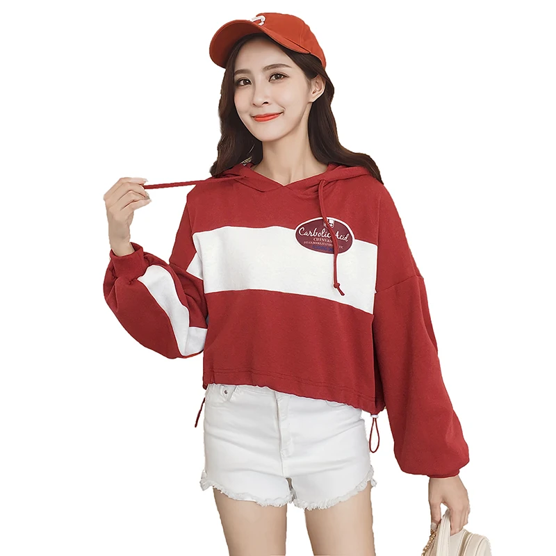 Новый модный брендовый осенний Свободный укороченный топ с капюшоном свитшоты