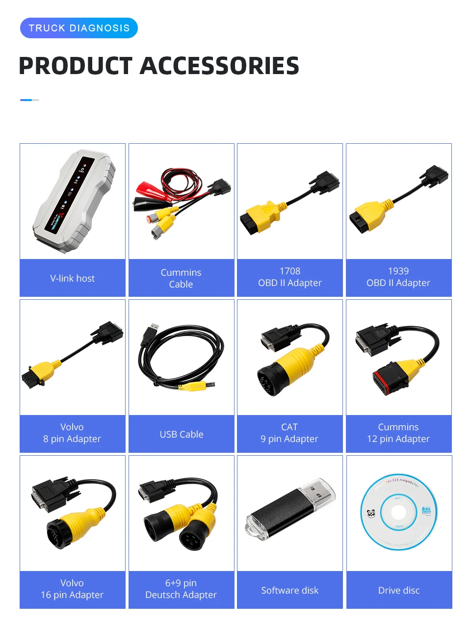 VDIAGTOOL аксессуары для грузовиков диагностический интерфейс для Cat3 для Volvo для Cummins V7.62 Wi-Fi версия Vlink сканер Heavy Duty инструмент