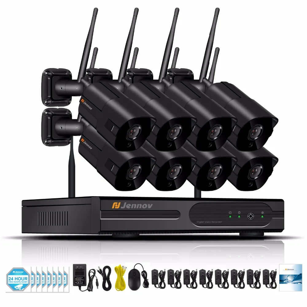 Jennov 2MP 8CH домашней безопасности Беспроводной Камера NVR Wi-Fi видеокамера наблюдения CCTV уличная Камера 1080P P2P HD открытый IP Камера IP66