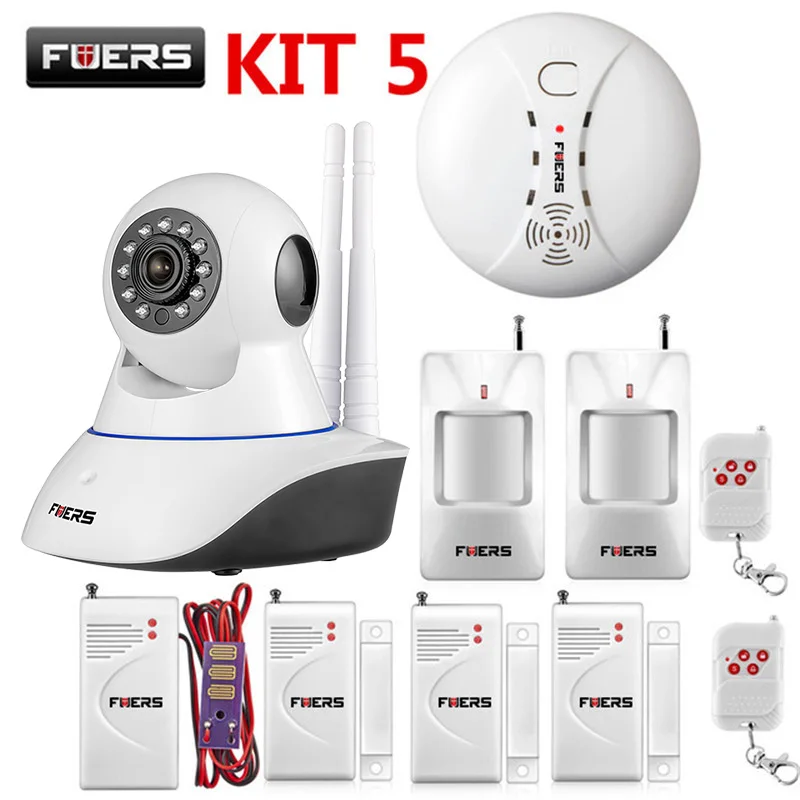 Fuers WiFi ip-камера домашняя охранная система дыма пожарный детектор сигнализация IOS/Android приложение дистанционное управление сетевая сигнализация - Цвет: KIT 5