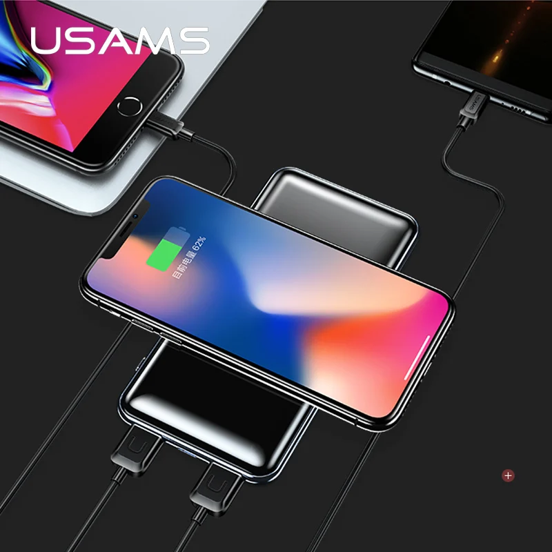 USAMS 2в1 power Bank 10000 мАч Qi Беспроводное зарядное устройство 2A два порта usb type C & Micro Dual