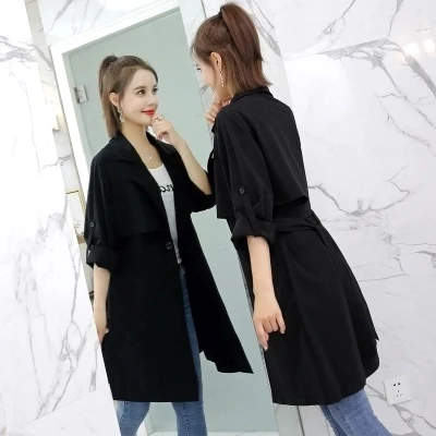 black w43 Высокое качество, модные новые женские весна-осень тонкими длинными рукавами один ветровка женская длинный абзац свободные Повседневный пиджак женский - Цвет: black w43