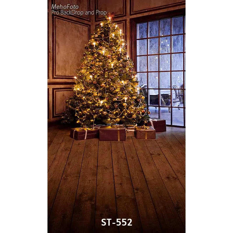 

Christmas background vinyl photography backdrops Computer Printed christmas tree and Gift box for Photo studio ST-552