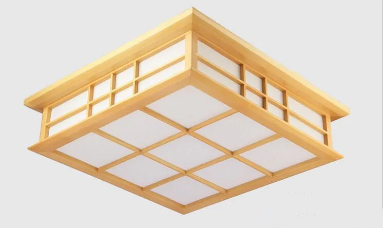 Goede 35X35cm Moderne Japanse Plafond Verlichting Washitsu Tatami Decor Lamp Houten Woonkamer Hal Indoor Lantaarn Lamp Verlichting Vierkant