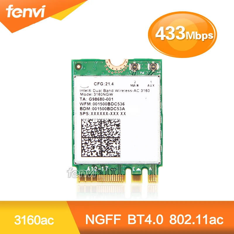 Новый Dual Band Wireless-AC Ноутбука сетевой адаптер Для Intel 3160 3160NGW 802.11ac wi-fi Bluetooth BT 4.0 Мини