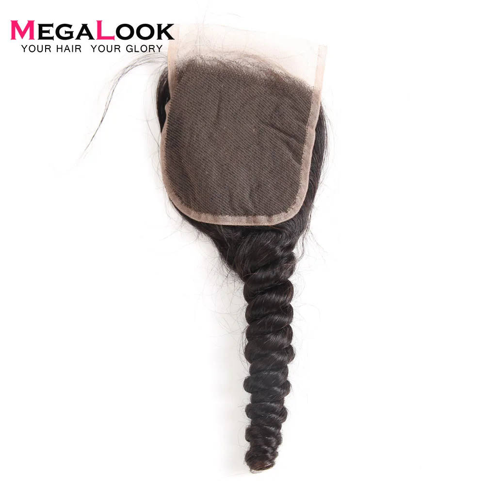 Megalook малазийские свободные волнистые кружева Закрытие 100% Remy человеческие волосы