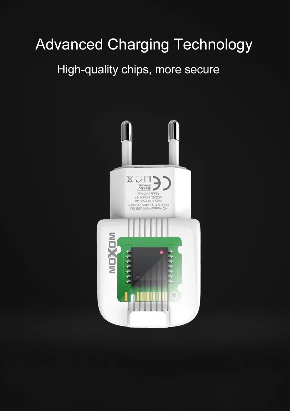 MOXOM USB зарядное устройство Dual USB зарядное устройство для iPhone Xs X 8 7 быстрое зарядное устройство для телефона для samsung Xiaomi huawei настенное зарядное устройство адаптер ЕС