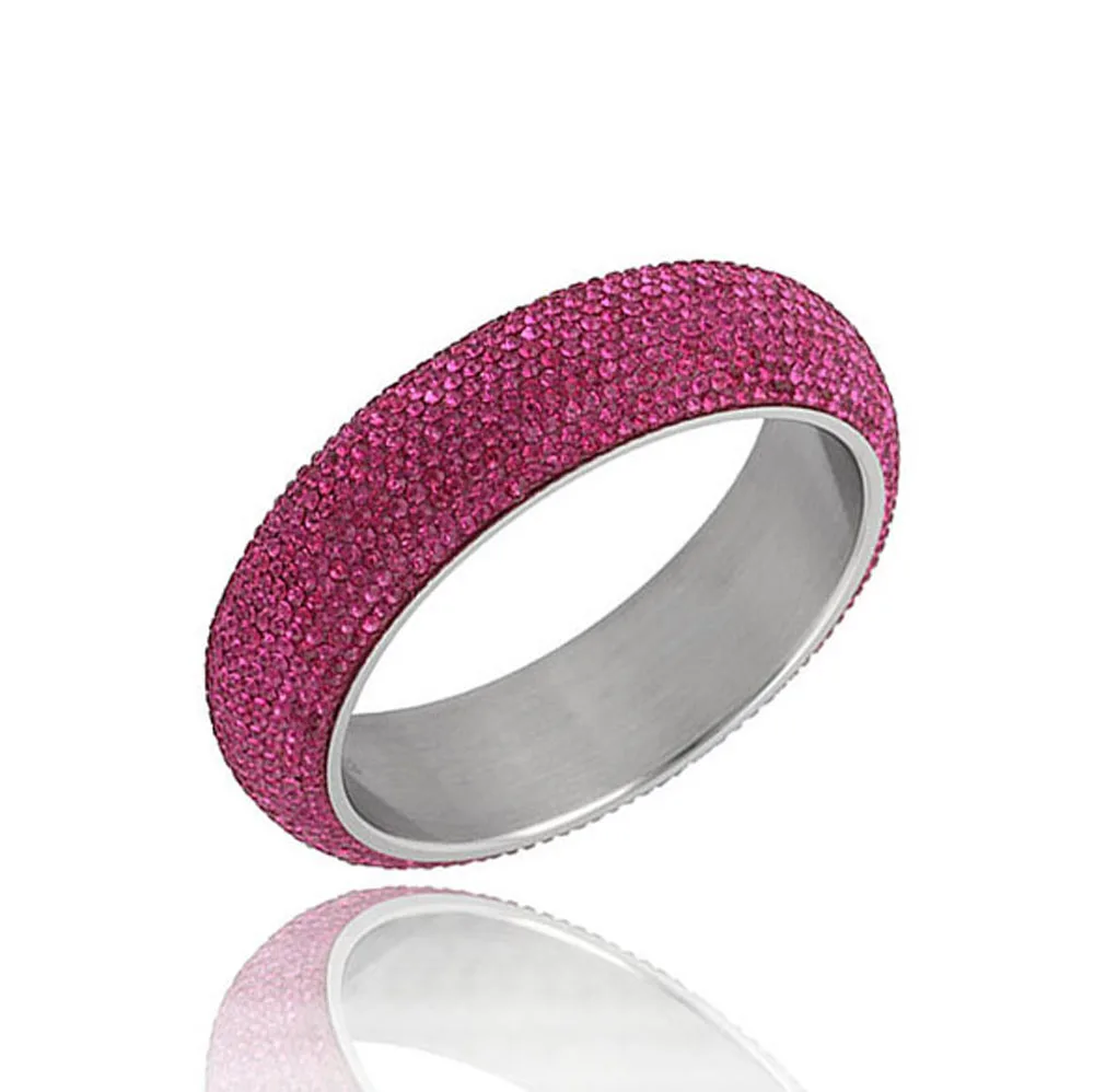 

2019 New Styles Wide Heavy Stainless Steel Bangles For Woman Shining Womens Bangles With Good White CZ Austrian Crystal