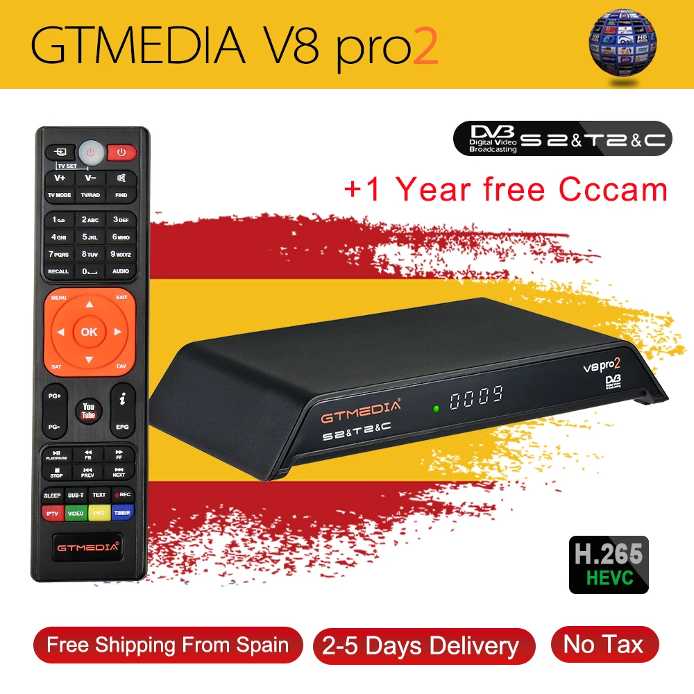 GT медиа V8 Pro2 DVB-S2/T2/C спутниковый ресивер V8 Золотой новая версия H.265 Built-in2.4G wifi+ 1 год Европа Испания PT DE PO CCcam