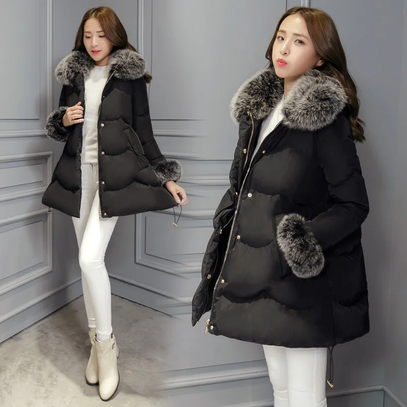 New 2017 Women Large Fur Collar Coat Luxury Thickening Long Jacket Female Soild Warm Parkas Women's Winter Jackets TOP | Женская