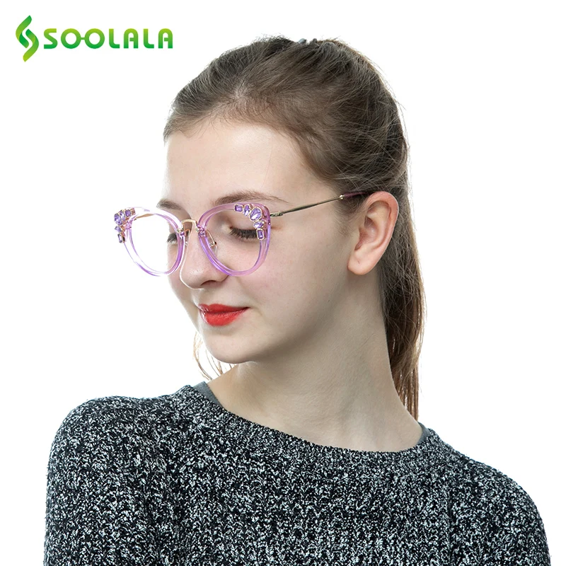 SOOLALA, кошачий глаз, анти-синий светильник, блокирующий фильтр, очки, стразы, антибликовые очки для компьютера, синий светильник для женщин