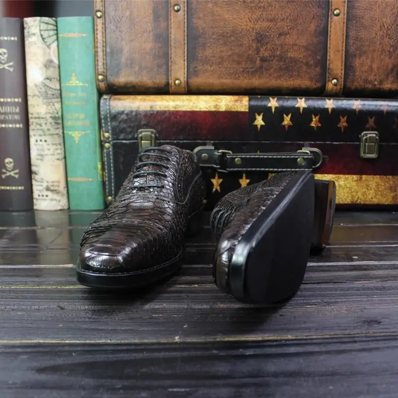 Мужские оксфорды Sipriks из темно коричневой змеиной кожи итальянская обувь Goodyear под заказ для босса питона
