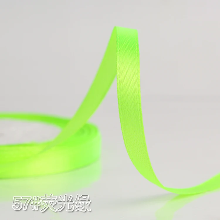 Neon Green 6 мм шелковые атласные ленты для свадьбы, Рождества, дня рождения, украшения, сделай сам, бант, ленты для рукоделия, коробка для торта, упаковочные материалы для подарков - Цвет: Neon Green