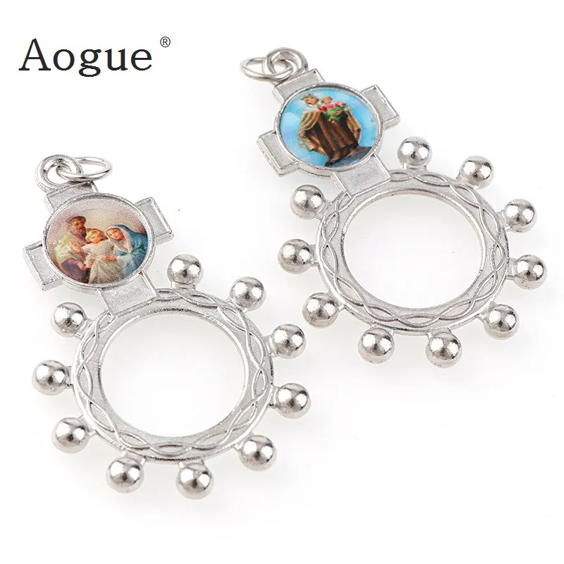 

6pcs Multicolor Religious Catholic Orthodox Round Rings Duplex Enamel Alloy Rings rosaries Ring with Single lap