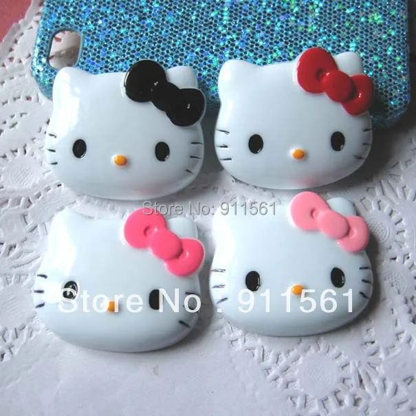 Free Shipping // Big 8pcs/Lot Very Popular and Kawaii Hello Kitty Face Resin Cabochons Cameo Flatback (45x37mm) 4colors Mixed |