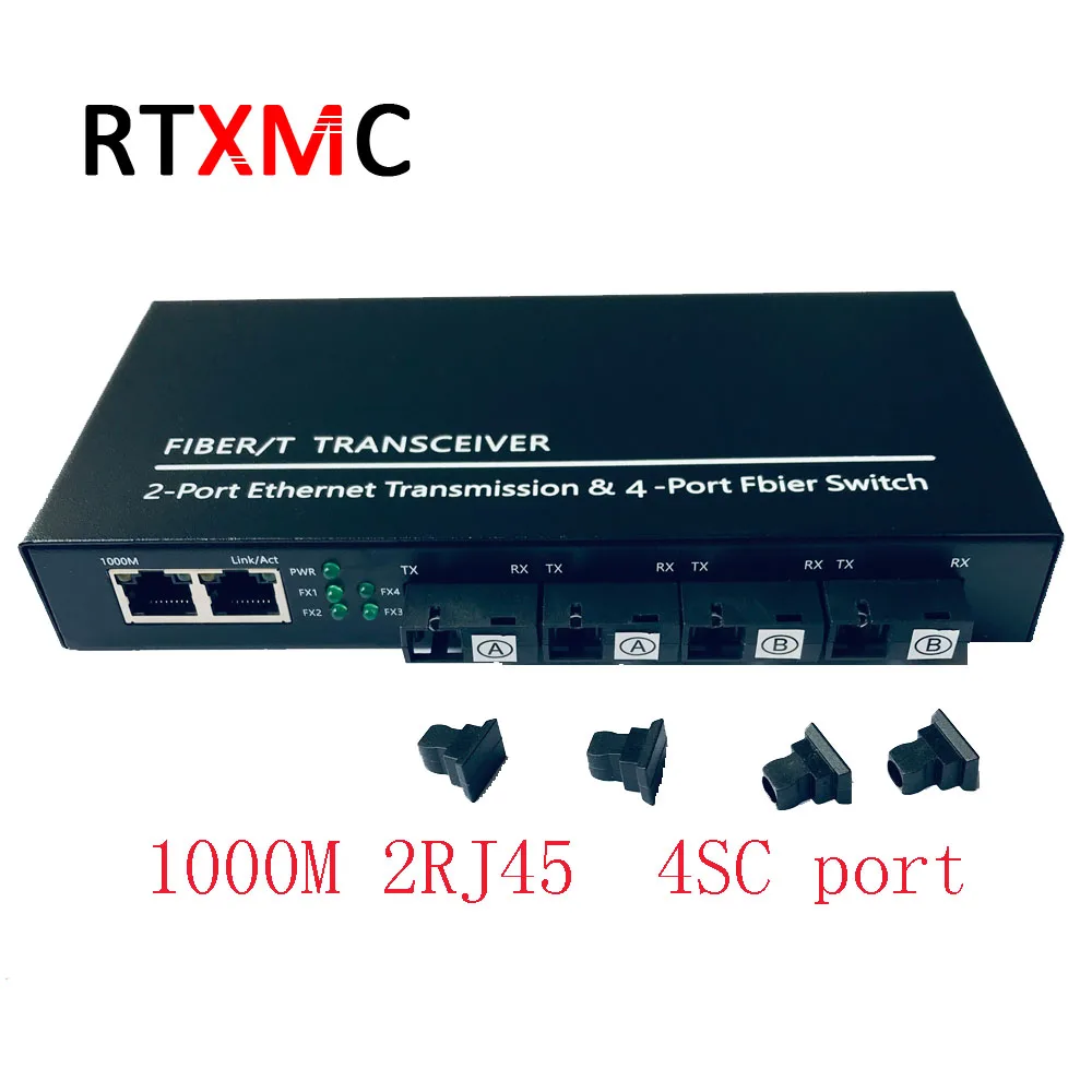 10/100/1000 м Gigabit Ethernet коммутатор волокно оптический Media Converter одиночный режим 1,25 г 1000 м 2RJ45 4SC порты и разъёмы 2UTP один волокно mc