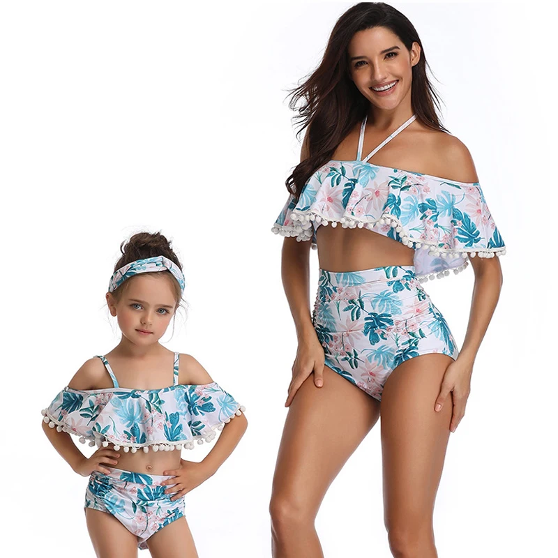 2019 бикини для маленьких детей купальник девочек с открытыми плечами мамы и дочки
