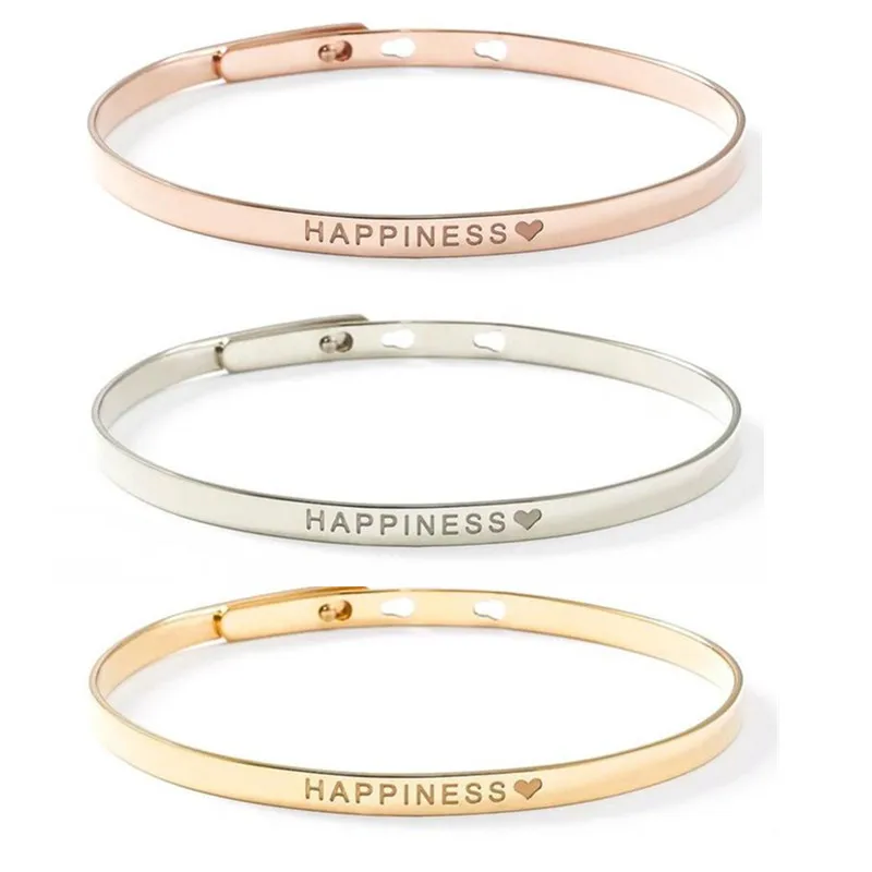 3 pcs mixed Mavis Hare HAPPINESS браслет из нержавеющей стали регулируемый браслет серебро/золото/розовое золото пляжные аксессуары как летние ювелирные изделия - Metal Color: 3 pcs mixed