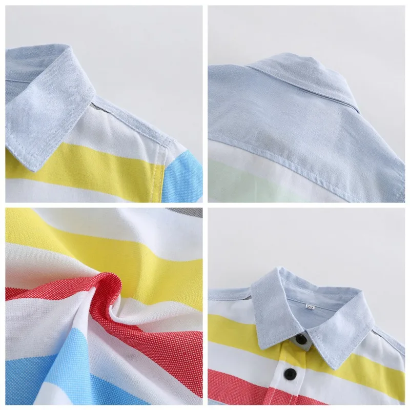 Summer Boys Cute Striped Shirts Kids Boy Cotton Short Sleeve Turn-down Collar Buttoned Casual Tees School Children Clothing 1-5Y