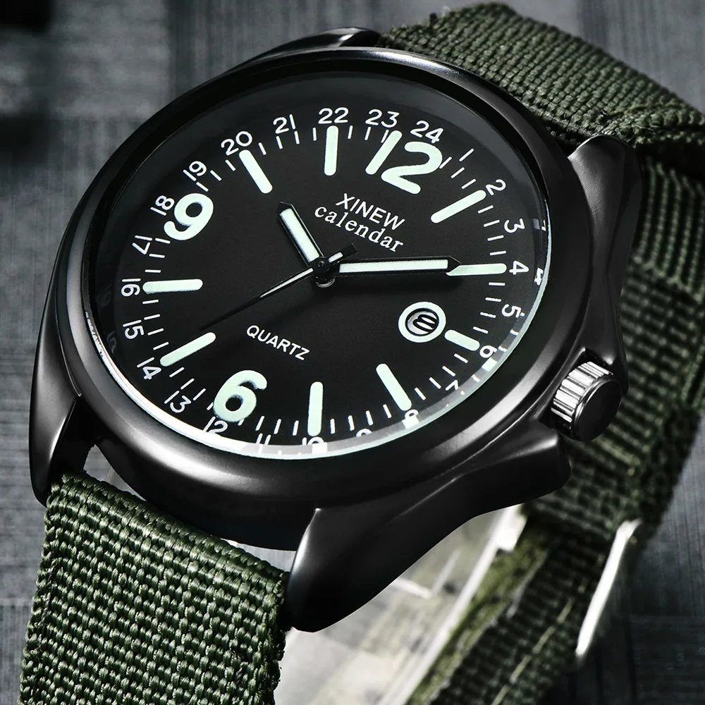 XINEW военные часы мужские модные светящиеся с календарем кварцевые нейлоновым