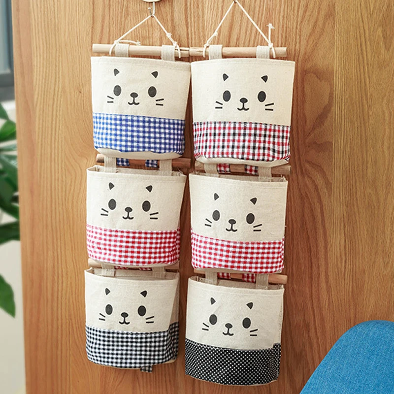 1 шт. Kawaii кошачья стена коробка для хранения ткань хлопок карманный подвесной