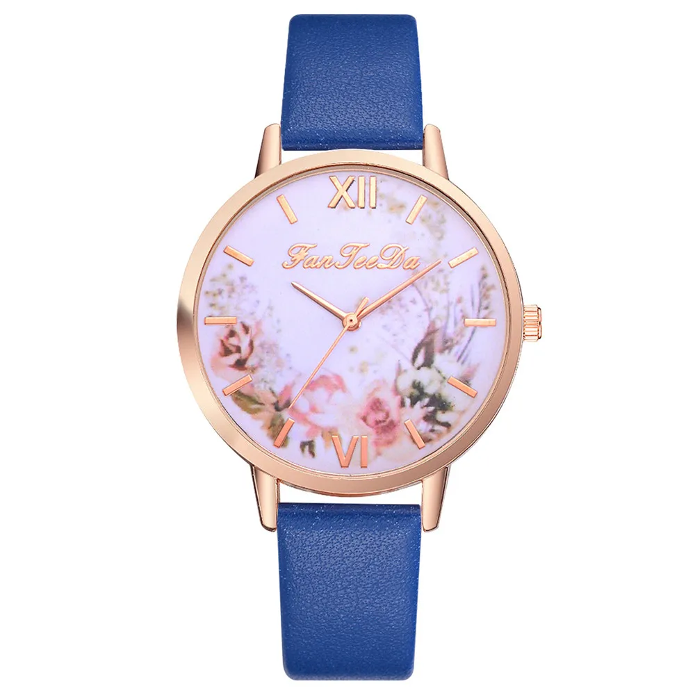 Blue Relojes Para Mujer женские часы с кожаным ремешком, роскошные Брендовые Часы Times, женские часы, креативные часы с цветами, Bayan Kol Saati* A - Цвет: Blue