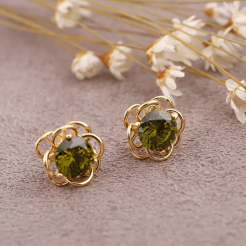 Женские маленькие серьги гвоздики ZOSHI золотого цвета с зеленым цирконом