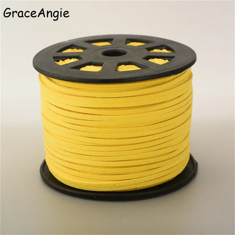 5Meter/Roll 2.6x1.5mm Flat Faux Suede Korean Velvet Leather Cord String Rope Lace Thread DIY Bracelet Necklace Jewelry Findings - Цвет: YW343Yellow