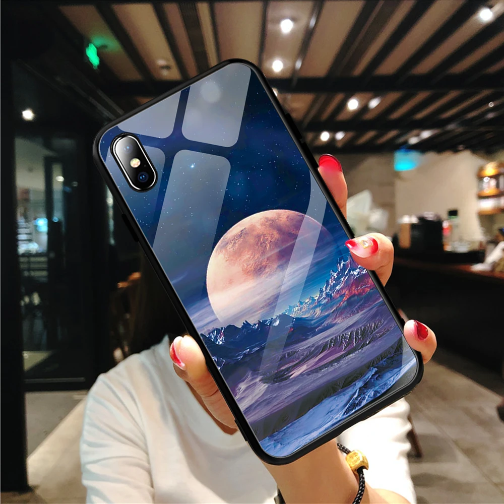 PC+Tempered Glass Case For iPhone XS MAX XR Space Star Patterned 7 6 S 6s 8 Plus Cases Silicone Edge Coque Capa |