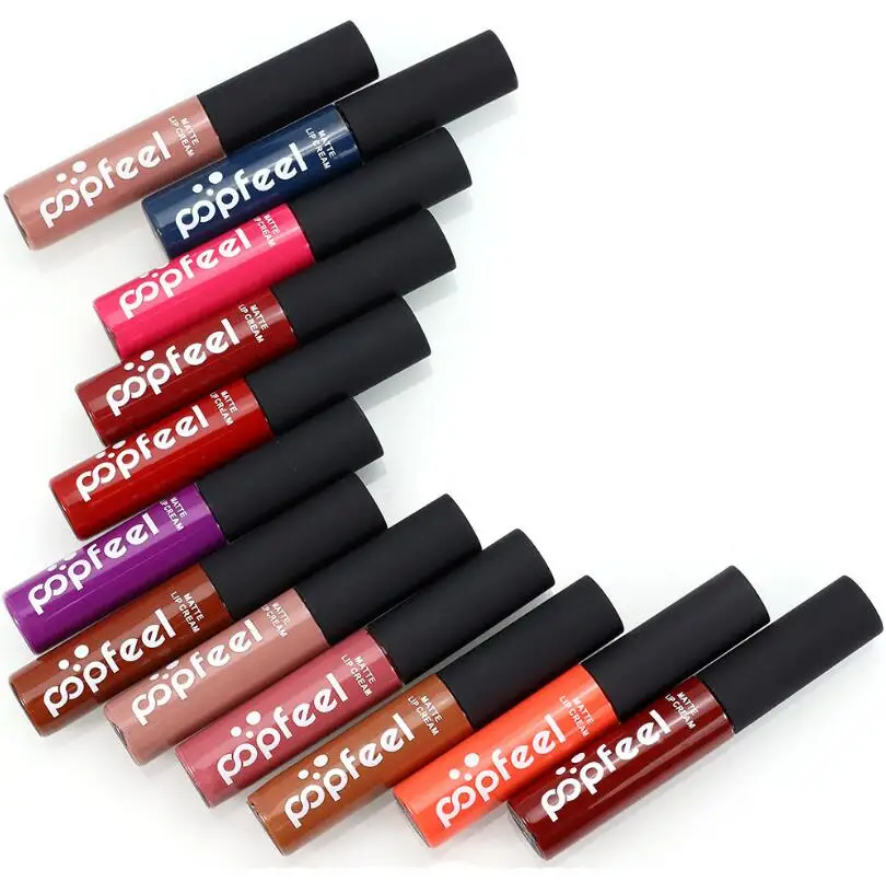 Brand Popfeel 12 Color Liquid Lip Gloss Makeup Waterproof batom Tint Red Velvet Matte Lipstick lips tattoo |