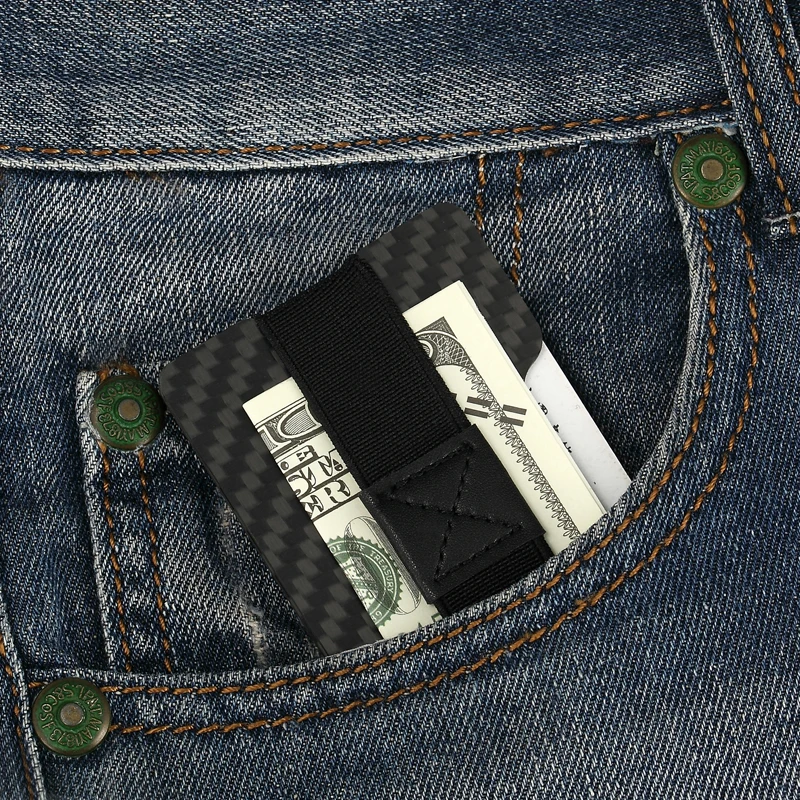 Черный кошелек с зажимом для денег из углеродного волокна мужчин зажим RFID