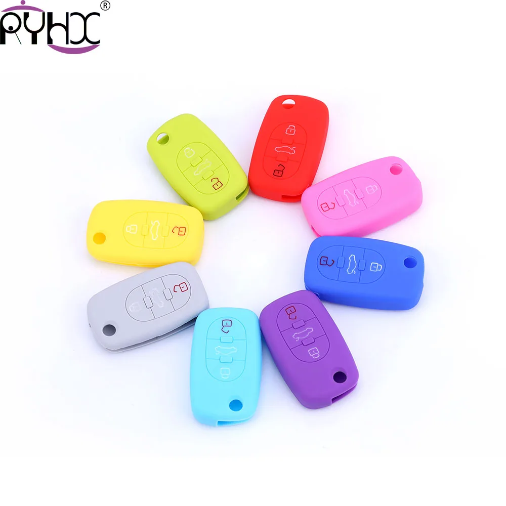 Auto Accessory Rubber car key styling flip cases cover 3 button for Audi A4L A6L A8L A3 A5 Q5 Q3 Q7 R8 TT S3 S7 RS7 RS5 B9 | Автомобили и