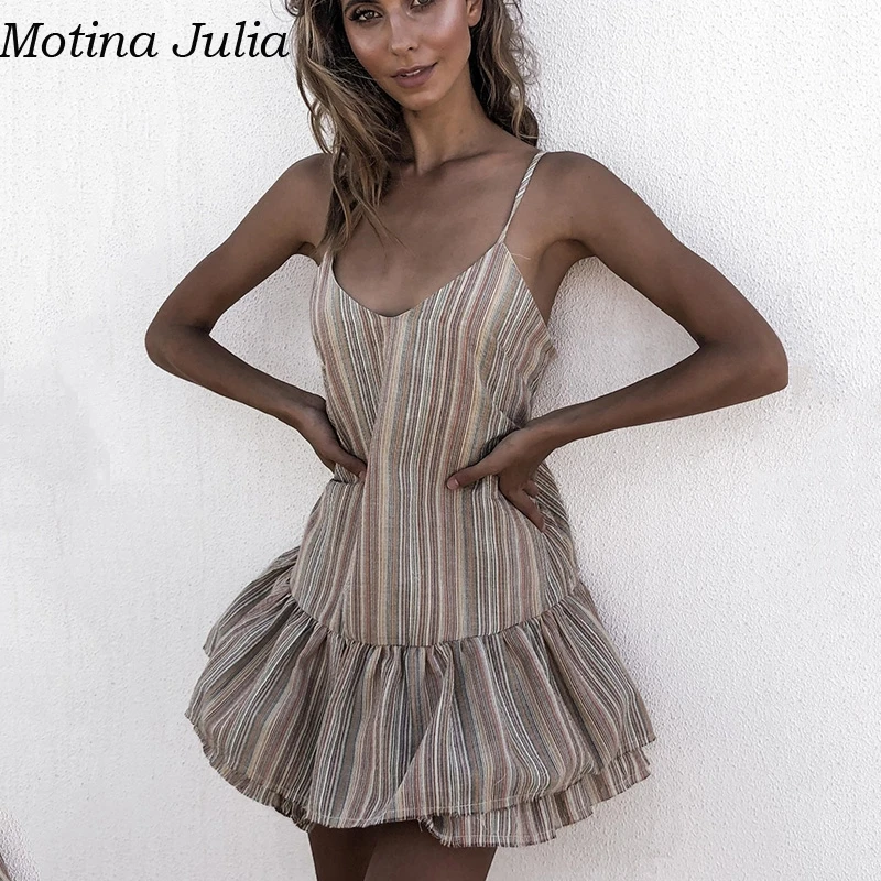 Motina Julia сексуальное короткое платье с рюшами на бретелях женское летнее