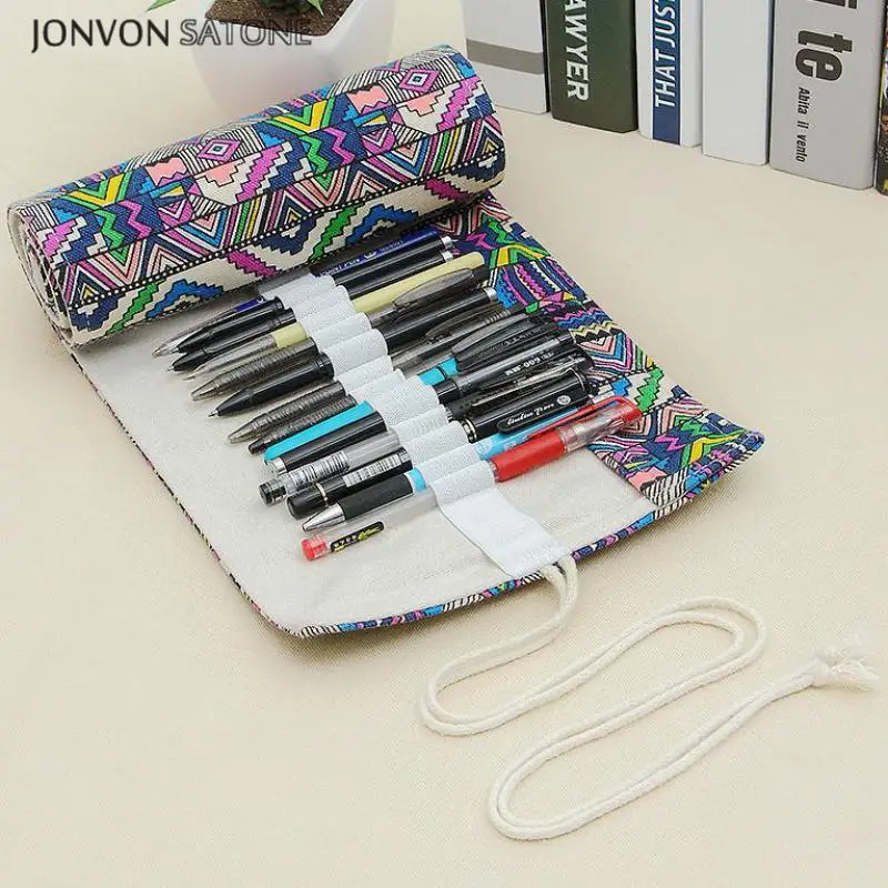

Jonvon Satone Students Pencil Bag Handmade Pen Curtains Creative Simple Large Capacity 36/48/72 Bag For Pen School Supplies