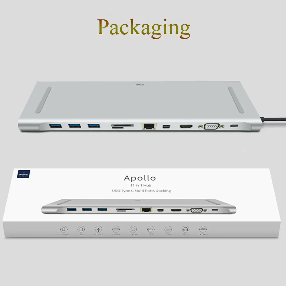 Многофункциональная док станция 11 в 1 WIWU USB Type C для MacBook алюминиевая Универсальная