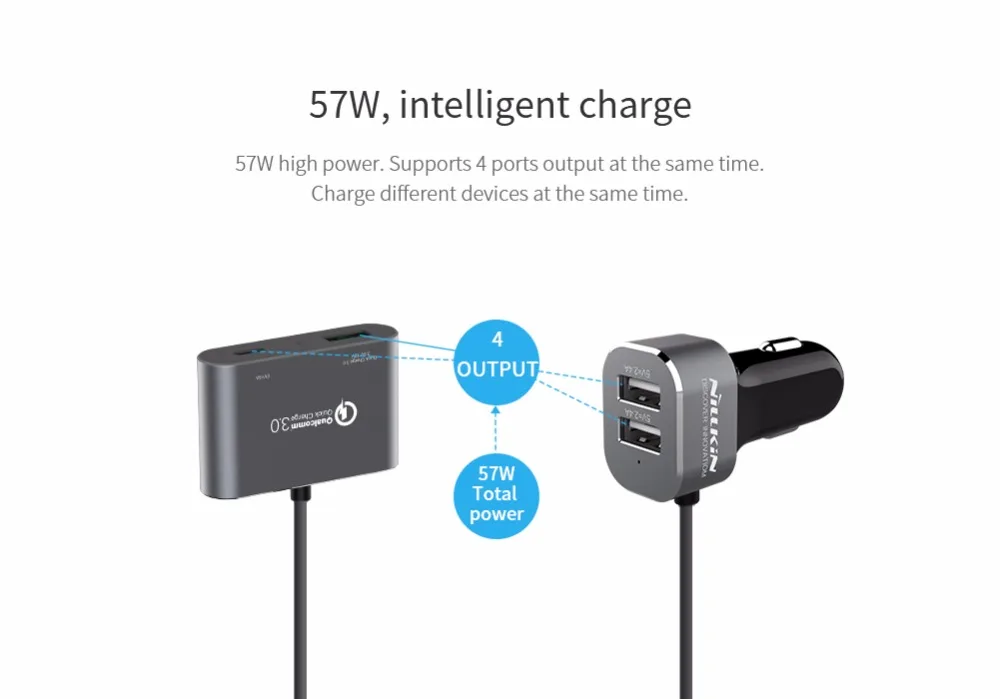 Автомобильное зарядное устройство Nillkin 4 порта двойной тип C USB QC 2 0 3 для iphone 11 Pro Max
