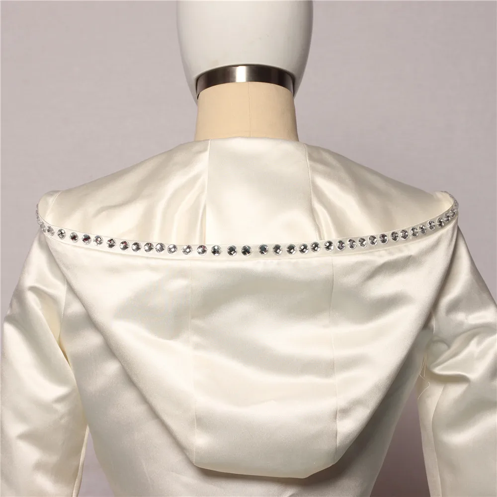 Mingli Tengda Jacket Bridal Wedding Shawl Big Cap with Hat Bridal Bolero Bead Shrug Wrap Wedding Coat Long Sleeve Cape Crystal
