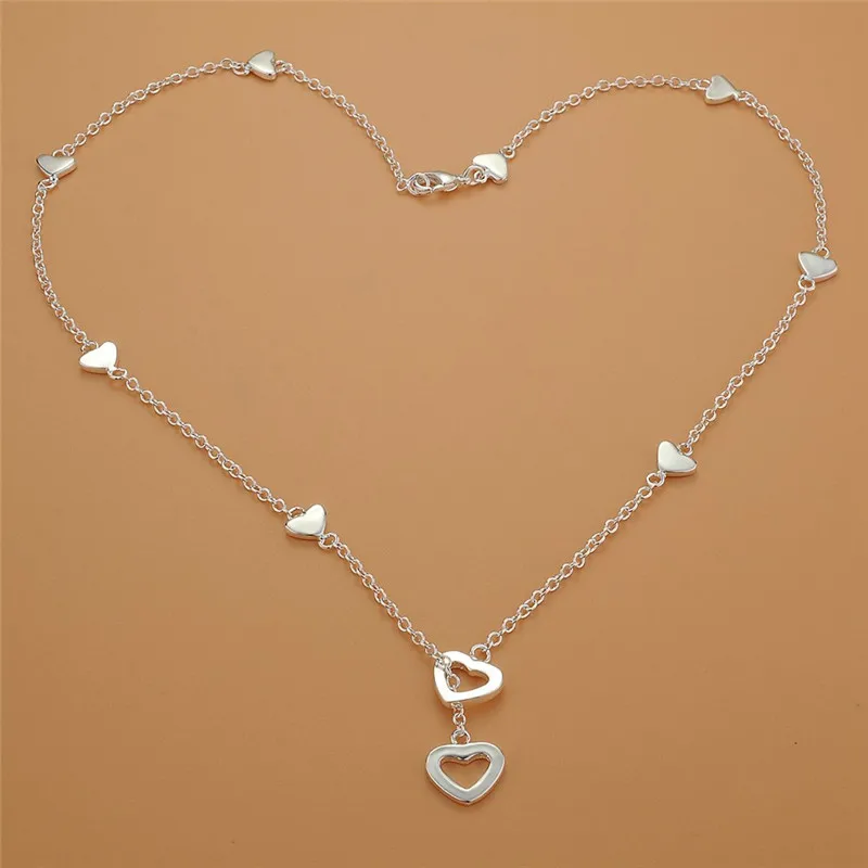 Ожерелье с кулоном в виде серебряного сердца очень тонкое ожерелье для женщин