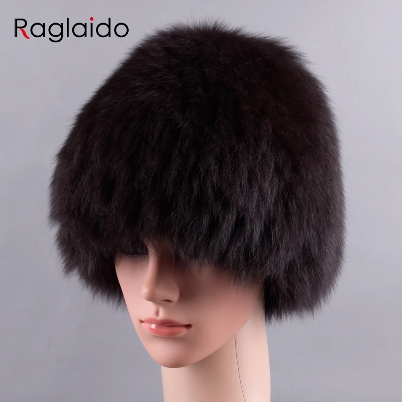 Бренд Raglaido, черные меховые шапки, женские зимние шапки с лисьим мехом, женские шапки с натуральным мехом, новинка, модные русские женские вязаные шапки LQ11226