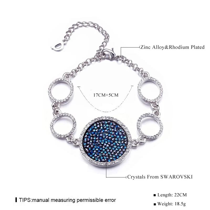 Модные браслеты для женщин с родиевым покрытием и кристаллами Сваровски Круглый