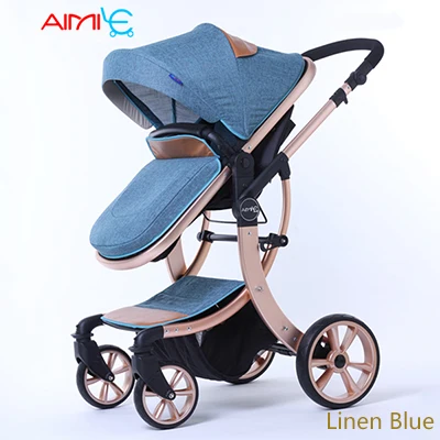 gloden blue 175 градусов Роскошная детская коляска 2 в 1 высокая Ландшафтная коляска портативная складная детская коляска X дизайн рамная Подвеска детская машинка - Цвет: gloden blue